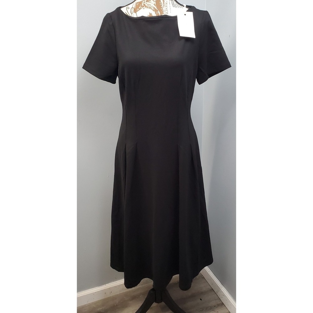 Hobemty A-Line Dress Womens Medium Black Career Stretch Short Sleeve Back Zip